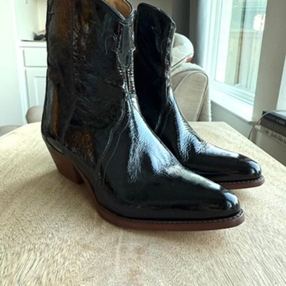 FREE PEOPLE RP Ankle Boots Black Patent Leather Western Style Women 7 NWOT